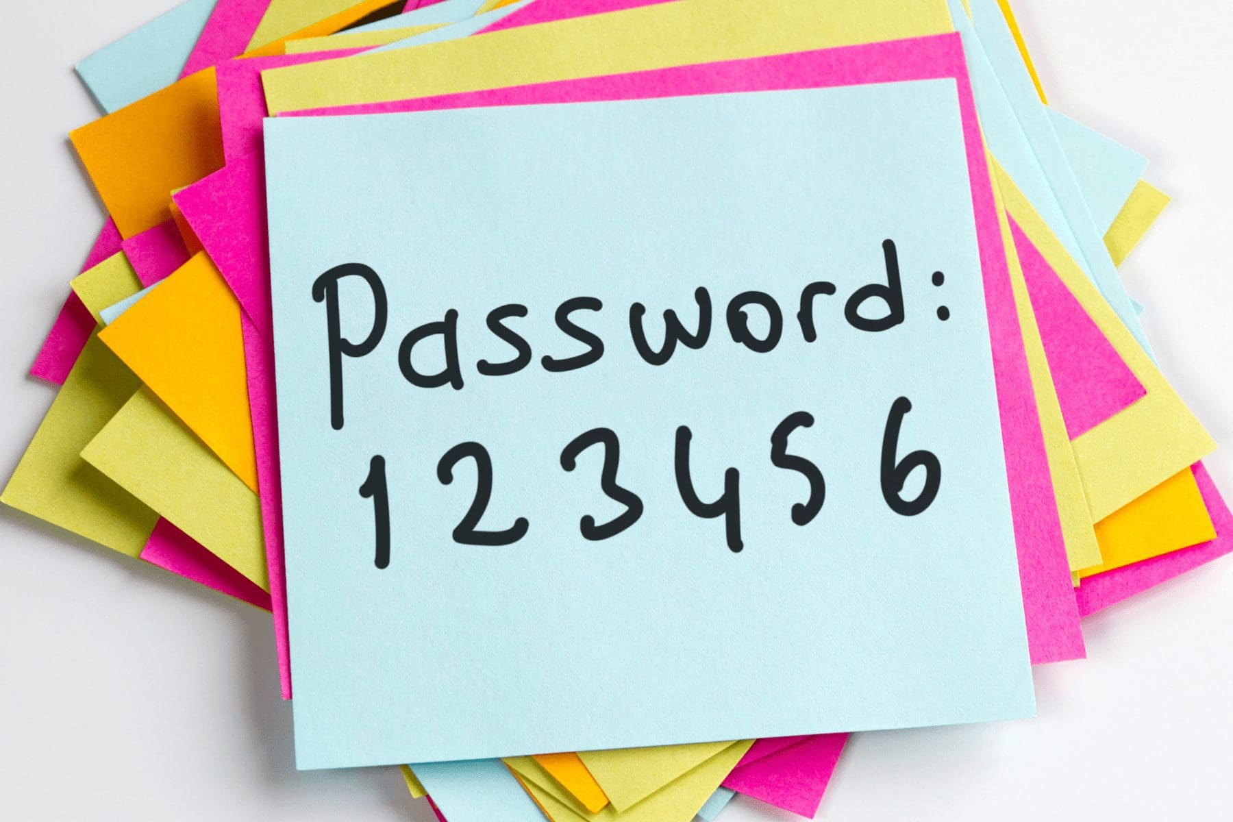 commonly used password written on a sticky note