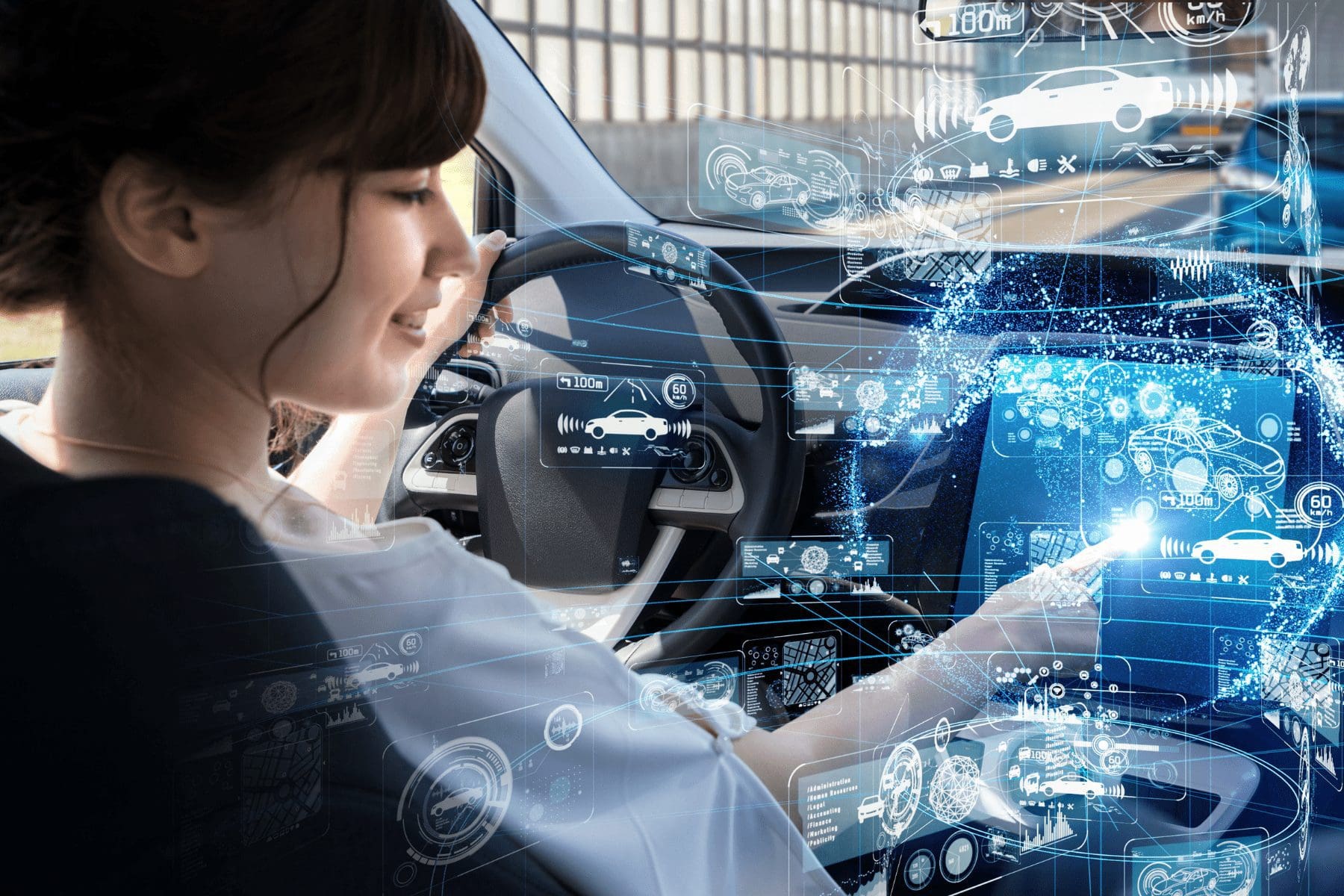 automotive cybersecurity for a woman in a car